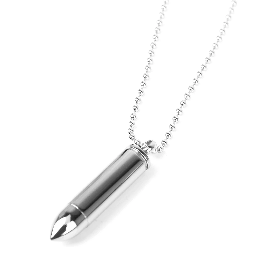 Mens Womens Stainless Steel Bullet Necklace Pendant Cremation Urn Jewelry