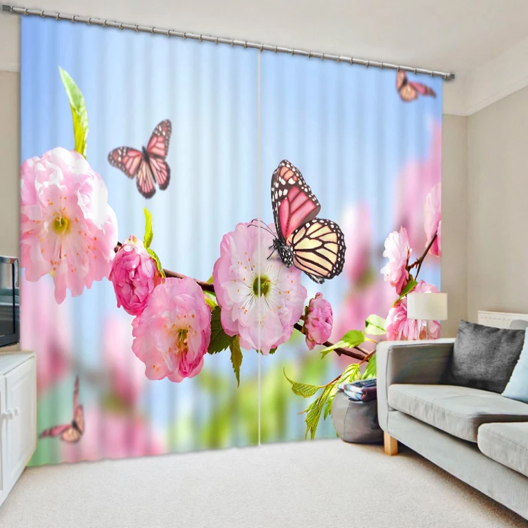 

Branch butterfly print photos 3d blackout curtains finished