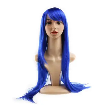 

Women Girls 80CM Long Straight Synthetic Fiber Wig with Bangs for Anime Cosplay (Dark Blue)