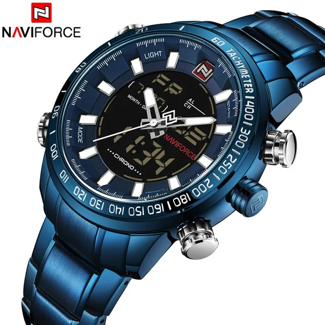 NAVIFORCE Top Brand mężczyźni Military Sport zegarki męskie LED Analog cyfrowy zegarek męski stal kwarcowy zegar Relogio męski 9093 tanie i dobre opinie Quartz Wristwatches Auto Date Complete Calendar Shock Resistant Week Display Water Resistant Stop Watch Back Light Chronograph Multiple Time Zone LED display Alarm NAVIFORCE Top Brand mężczyźni Military Sport zegarki męskie LED Analog cyfrowy zegarek męski stal kwarcowy zegar Relogio męski 9093 tanie i dobre opinie Quartz Wristwatches Auto Date Complete Calendar Shock Resistant Week Display Water Resistant Stop Watch Back Light Chronograph Multiple Time Zone LED display Alarm