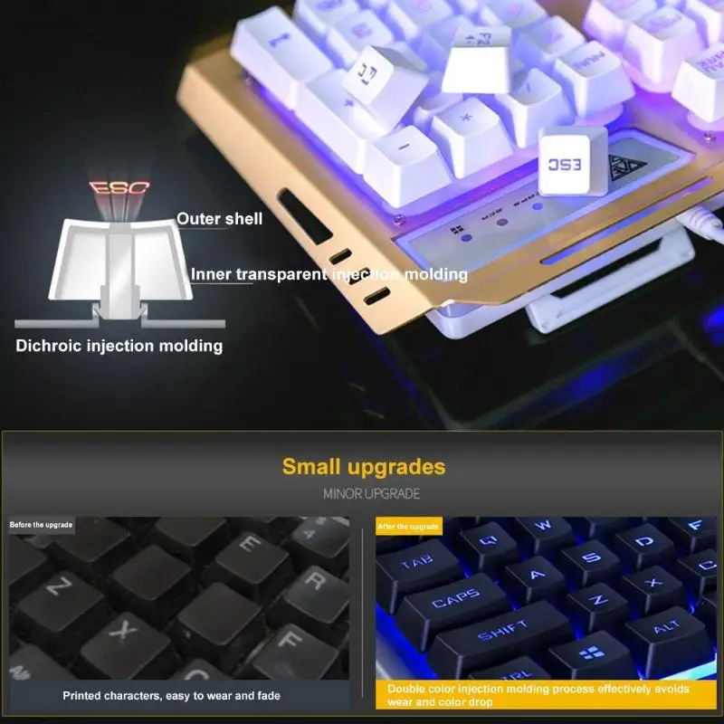 Игровой набор Combos USB Проводная эргономичная 7 цветов светодиодный с подсветкой Механическая игровая клавиатура с 4000 dpi Регулируемая игровая мышь