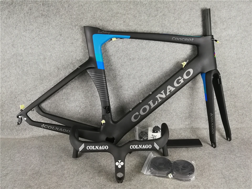 Матовая Colnago Концепция синий углерода велосипед рама + руль ленты набор