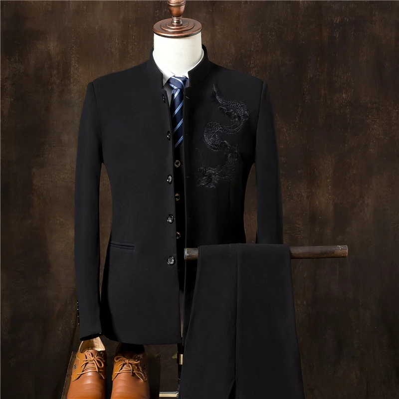 3 Pièces De Style Chinois Col Mao Homme Costumes Hommes