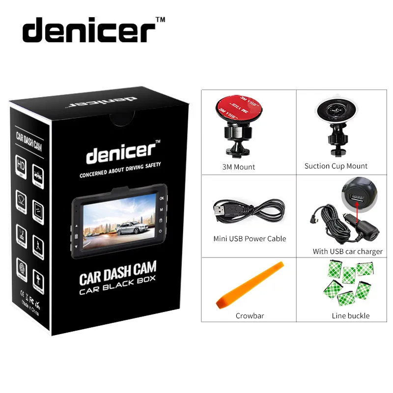 3 "Автомобильный видеорегистратор Full HD 1080P DVR 170 градусов широкоугольный