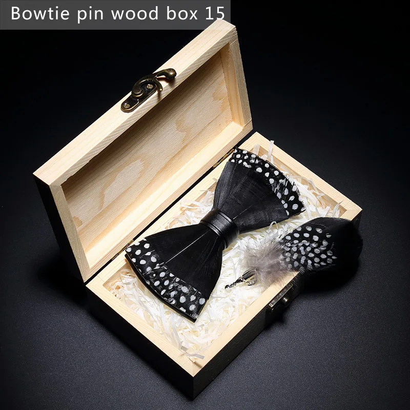 Bowtie pin woodbox15 JEMYGINS, дизайн, галстук-бабочка, перо, бант, изысканная ручная работа, Мужская брошь для галстука-бабочки, деревянная булавка, подарочный набор, Свадебная вечеринка - Цвет: Bowtie pin woodbox15