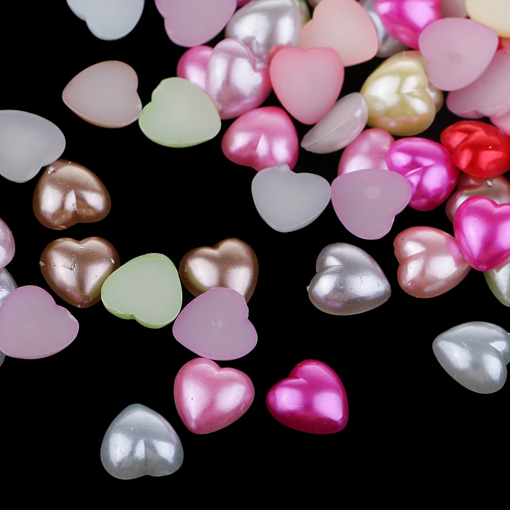 100 Pieces Decorative Bead Flatback Button Heart Shape Embellishments Christmas Ornaments Wedding Adornments