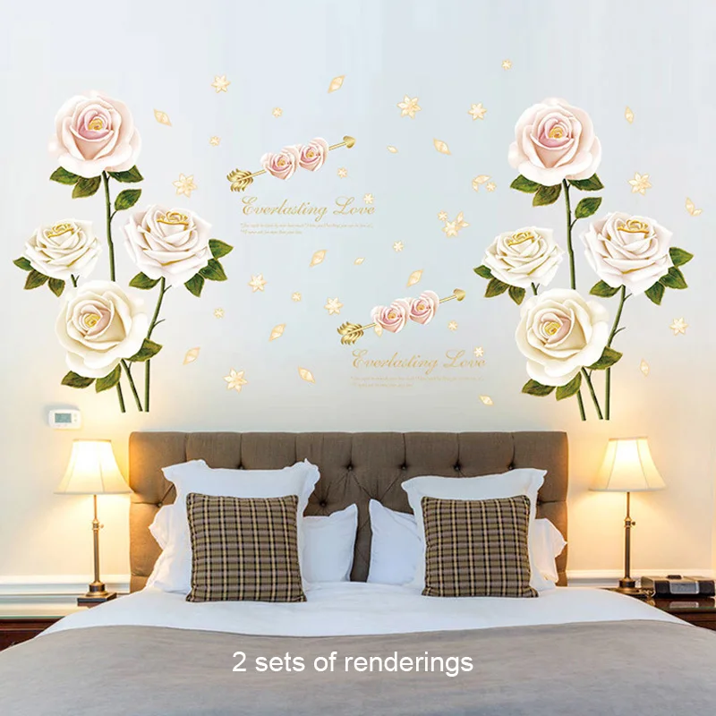 White rose wall sticker PVC Material rose flower wall decals For