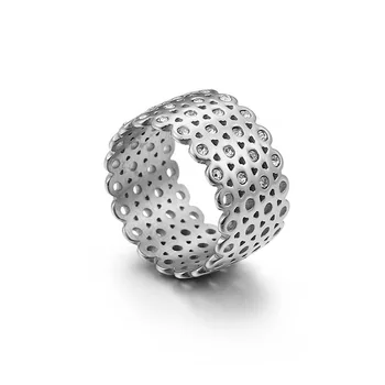 

Fashion Women Love Hearts Wide Rings Color Gold Stainless Steel Hollow Crystal Circle Round Finger Rings Jewelry