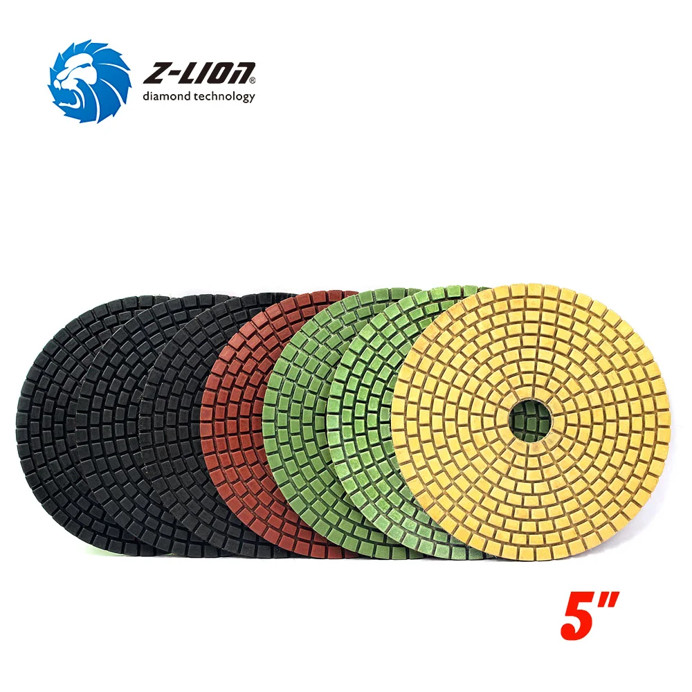 Z-LION 3 개 5 유연한 다이아몬드 연마 패드 125 미리메터 젖은 사용 다이아몬드 샌딩 디스크 돌 화강암 대리석 세라믹 타일 연삭