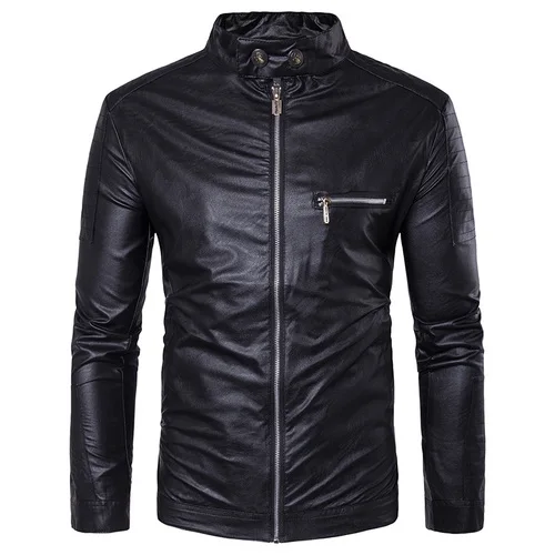 Men Leather Jackets Jackets and Coats Men's Casual Fit Men's Leather Jacket Imitation Leather Coat - Цвет: Черный