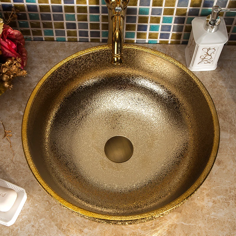 Europe Vintage Style Ceramic Sinks Counter Top Wash Basin Bathroom Sink ceramic bowl wash basin gold (3)
