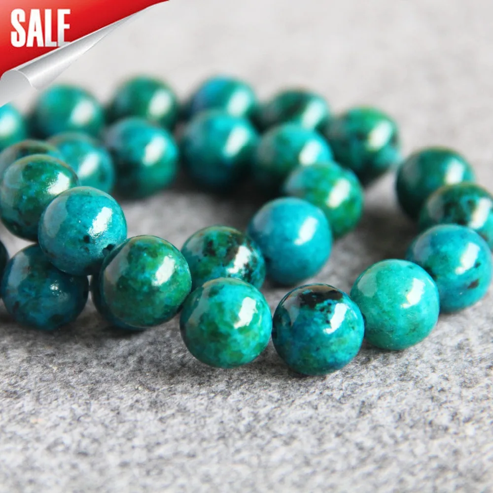 

New For Necklace&Bracelet 12mm Natural Green Round Azurite Chrysocolla Stone Beads Loose Beads 15inch DIY Fashion Jewelry Making