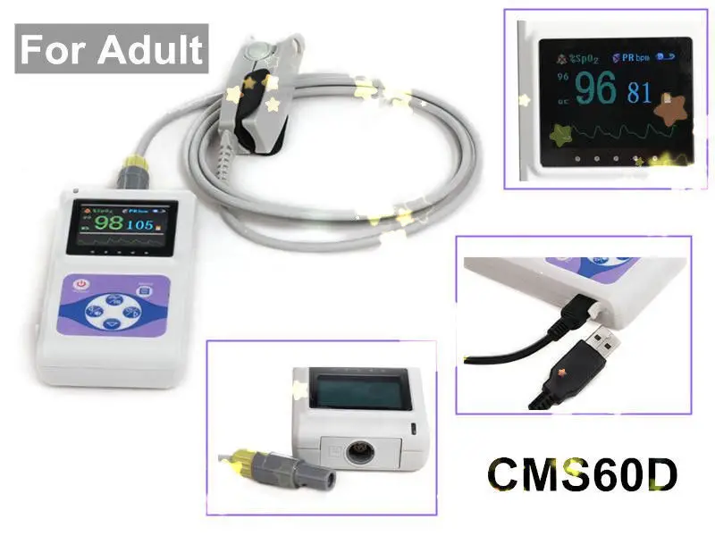 CMS60D цветной экран электронный Портативный переносной пульсоксиметр с программным обеспечением