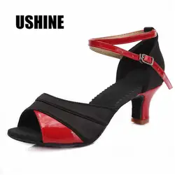 Для латинских танцев каблуке черно-красный каблук 7 см/5 см Бальные танцевальная обувь женщина Zapatos De Baile latino Mujer 803 Бесплатная доставка