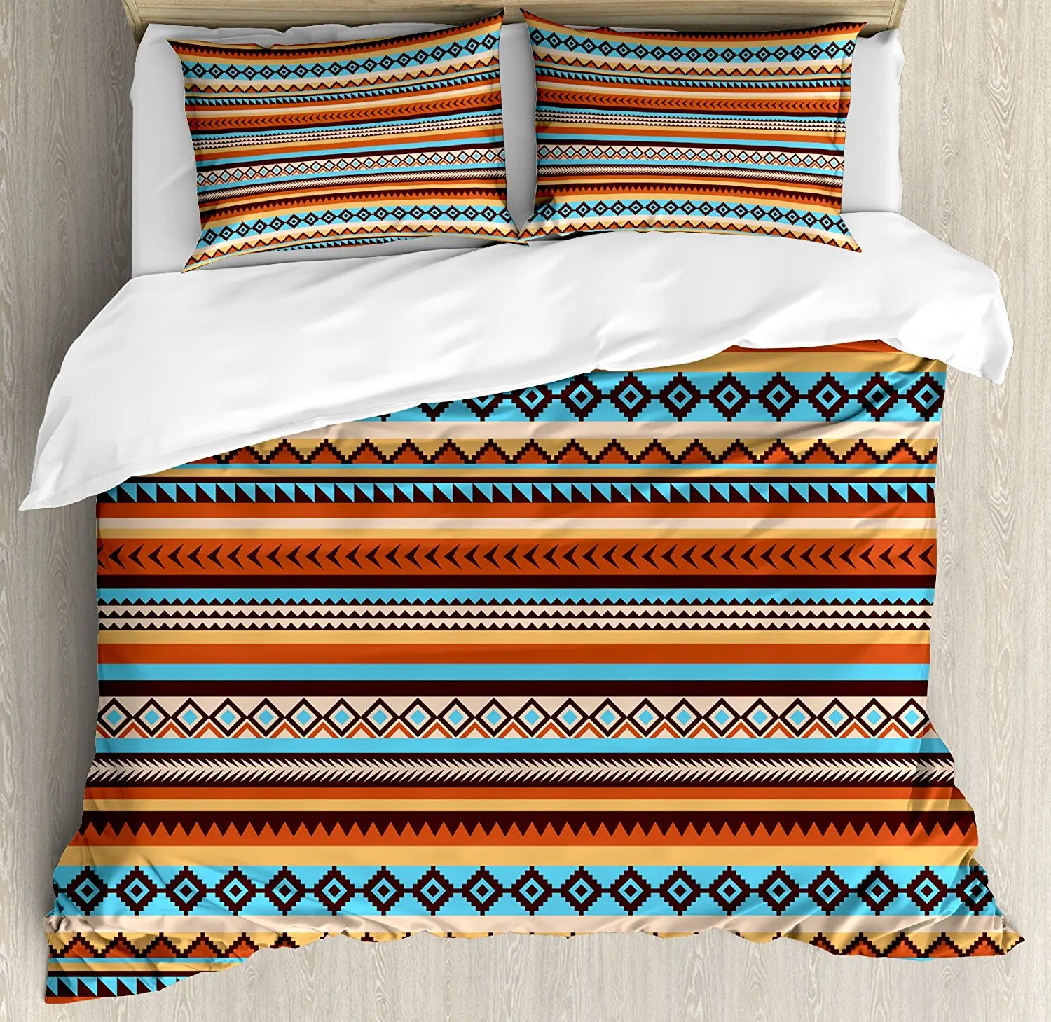 

Aztec Duvet Cover Set Ethnic Latin American Pattern with Aztec Motifs Hippie Colors Sixties Inspired 4 Piece Bedding Set