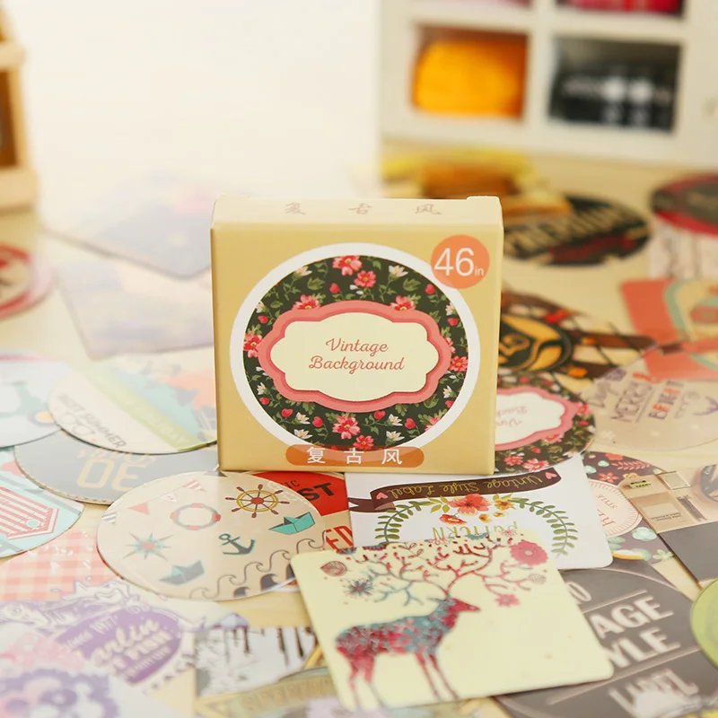 

46 pcs/box vintage design mini paper sticker decoration DIY diary scrapbooking sealing sticker kawaii stationery
