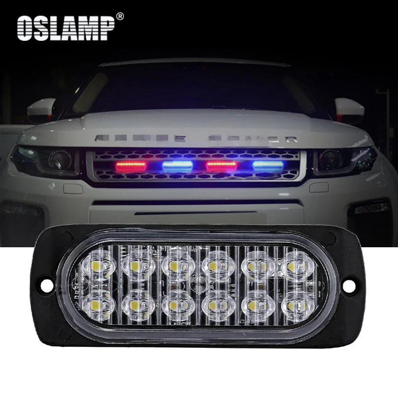 

Oslamp 12LED Auto Grill Strobe Light White/Blue/Red/Amber Flash Light Ultra-Thin Car/SUV/Truck Emergency Signal Warning Lamp 1pc
