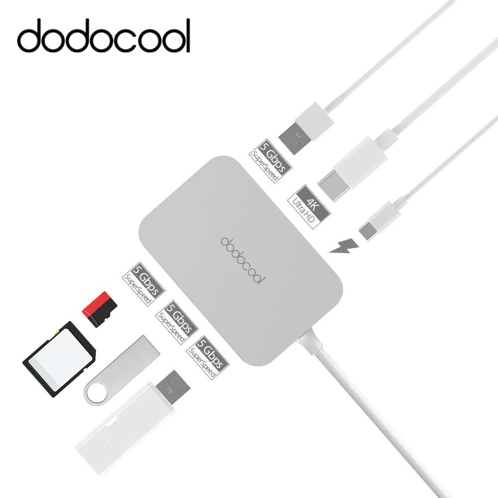 Dodocool Usb Hub 3 0 7 In 1 Usb 3 0 Hub Type C Power Delivery 4K Video