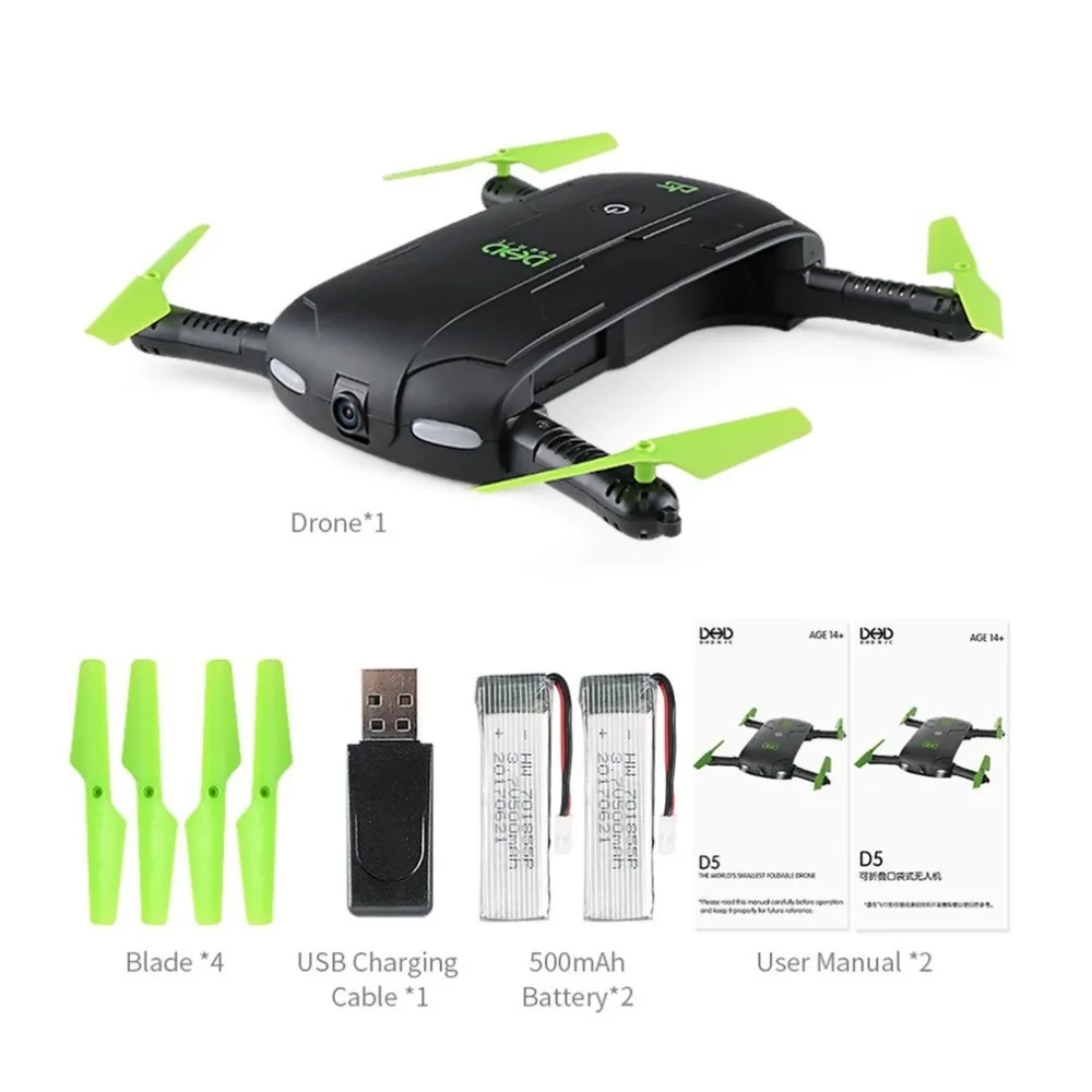 

DHD D5 Foldable Selfie Drone RC Quadcopter with Wifi FPV Camera Live Video Altitude Hold with 2/3 Batteries Combo Indoor Outdoor