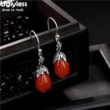 

Uglyless 100% Real 925 Sterling Silver Leaves Earrings for Women Thai Silver Earrings Natural Agate Magnolia Fine Jewelry Flower
