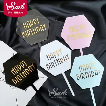 

Hexagon Round Cake Toppers Gold Happy Birthday Decoration for Party Supplies Ins Style Nordic Fashion Bling Lovely Gifts