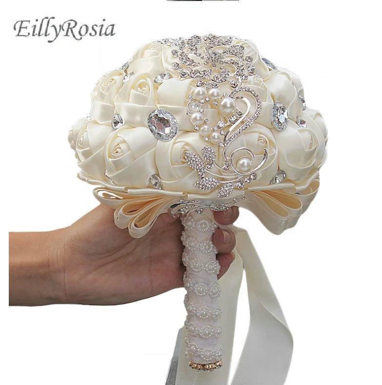 ウェディングブーケ デ マリアージュ Exotique ゴールドジュエリーブローチ真珠手すりサテンリボンバラクリスタルブライダルブーケ人工 ウェディング ブーケ Aliexpress