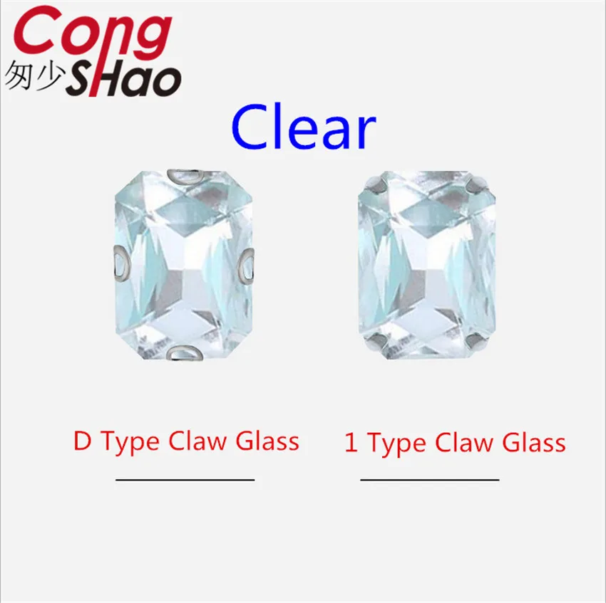 Cong Shao Rectangle Colorful Sew On Rhinestones Stainless steel Claw Glass Crystals Sew On Claw Stones For Wedding Dress WC1004 - Цвет: Clear