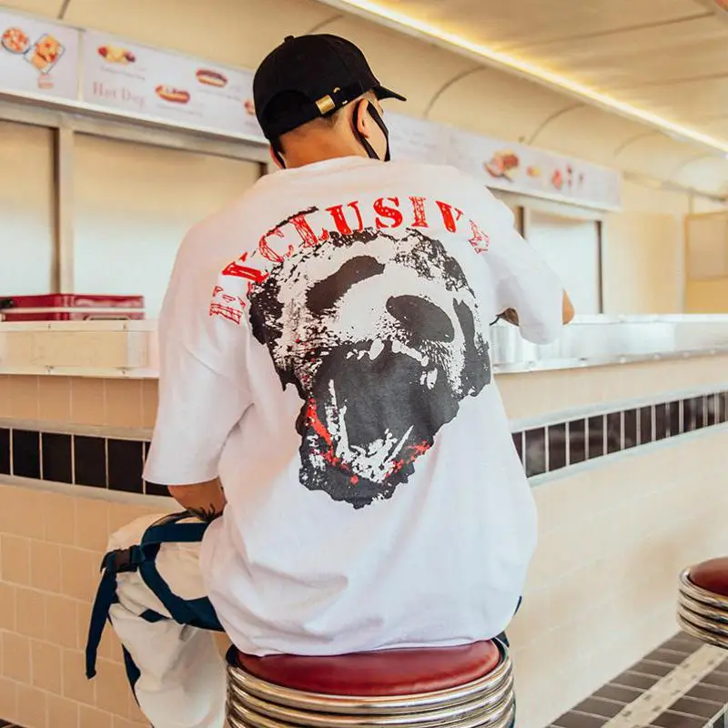 

2019 Short Sleeve T-Shirt Abstract Panda Print Hip Hop Five-Sleeve Top Summer T shirts Hip Hop Plus Size