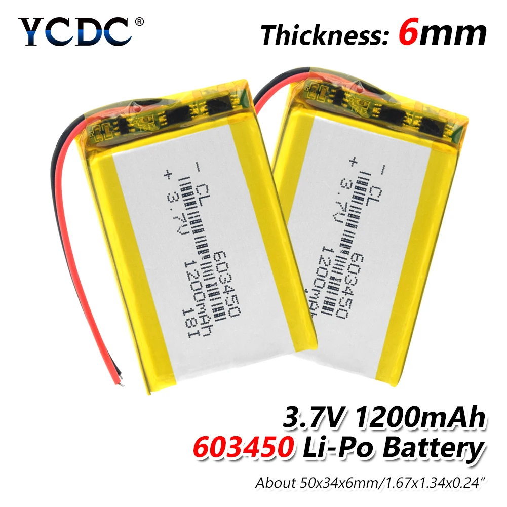 

1/2/4 Pcs New Portable 1200mAh Li Polymer Lipo Battery 3.7v Rechargable 603450 Lithium Li-ion Battery Built-in PCB Module