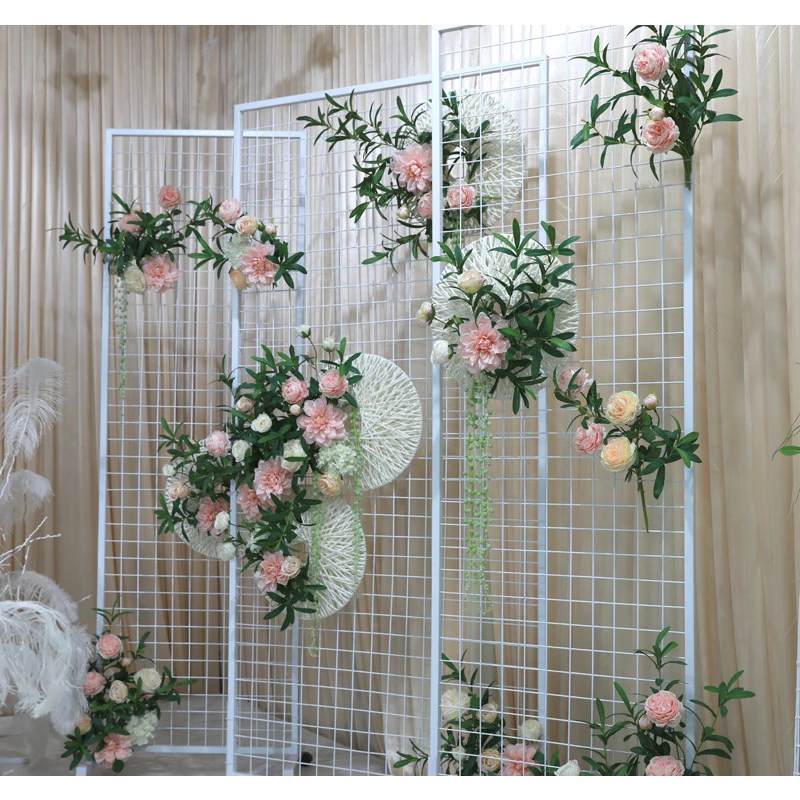 

Wedding party stage road decorative flower backdrop stand wrought iron arch Rectangular screen Beveled grid screen decoration