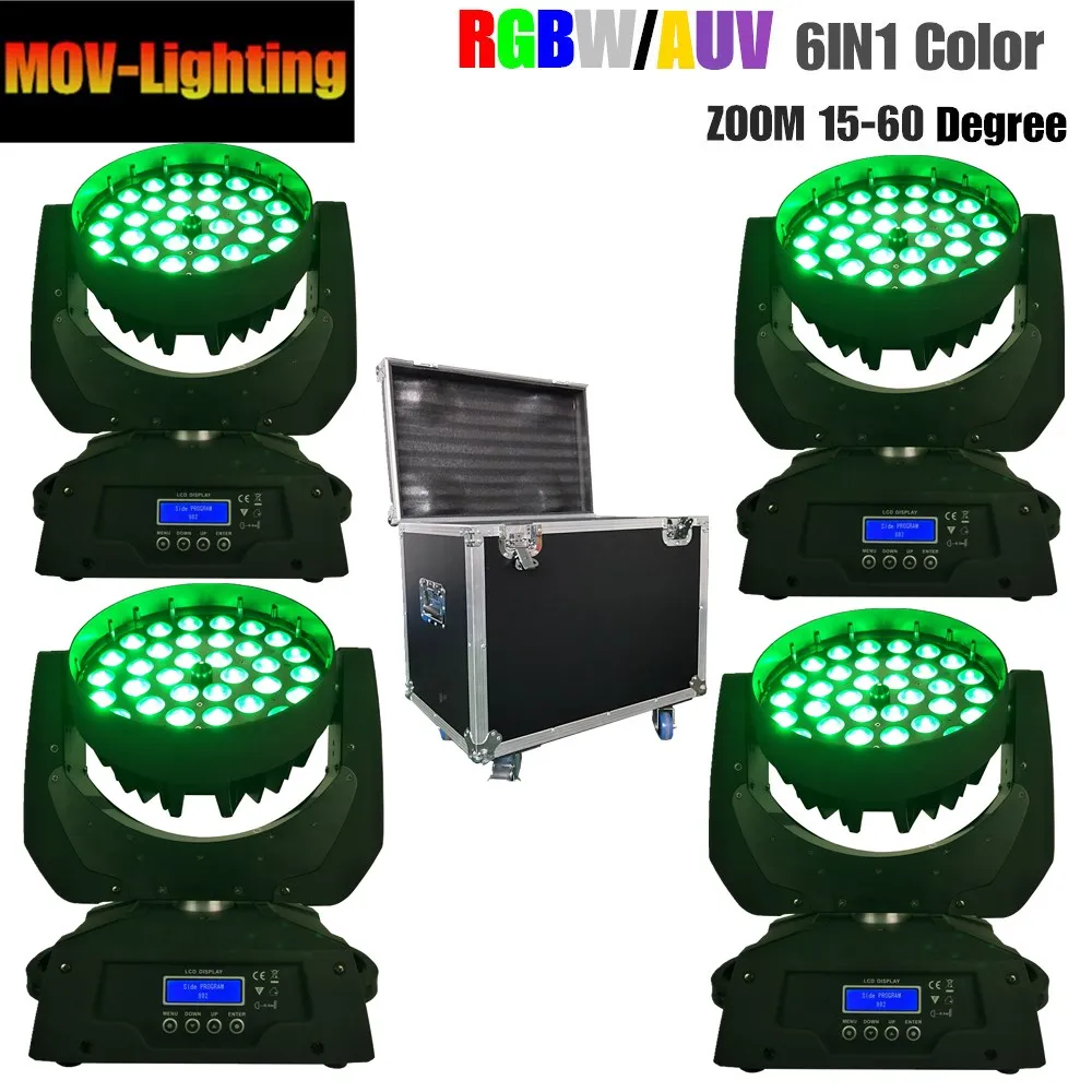 4 шт./лот Дорожный Чехол Пакет led Мыть Перемещение головы свет zoom 36X18W rgbwAUV 6in1|Эффект