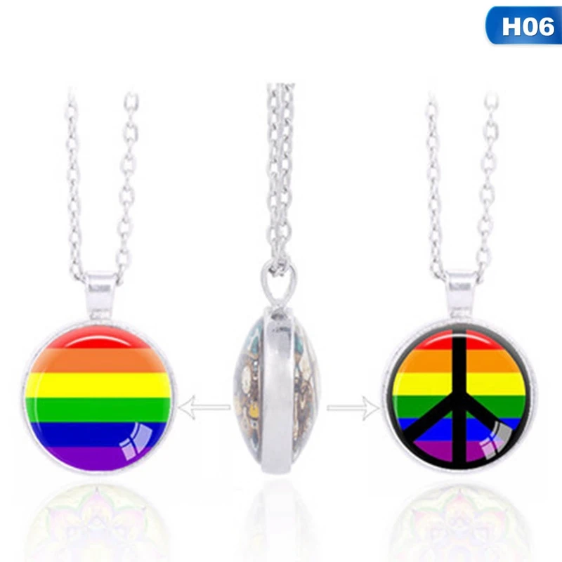 Двухстороннее ожерелье с подвеской для геев Прайд Мода LGBT Collares Радужный цветной узор талисманы Bijoux длинноцепочечный котел - Окраска металла: 6