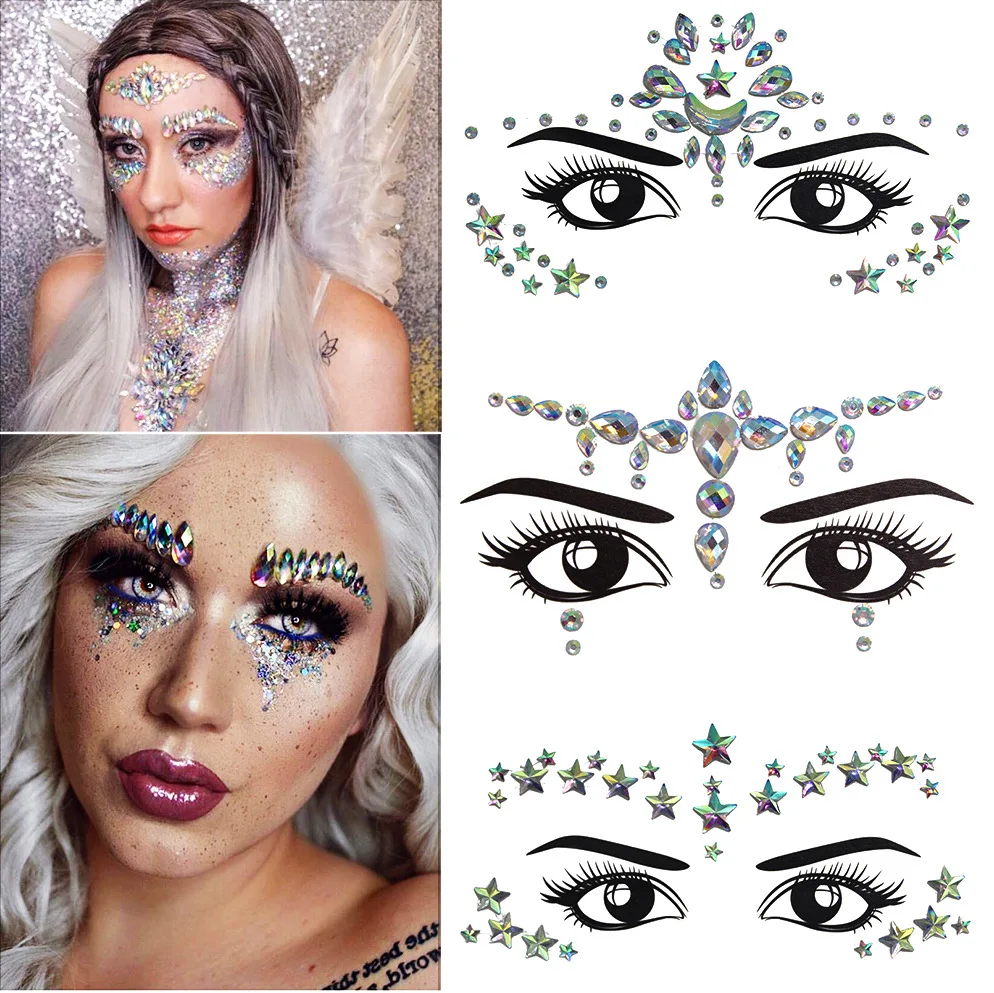 

women Temporary Rhinestone Glitter Tattoo Stickers Face Jewels nightclub Party Makeup Flash Beauty Makeup Tools Body Jewels