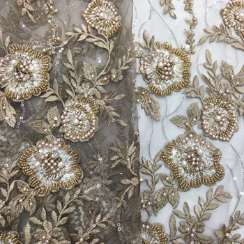 

gold color lace handmade beaded tassels and sequences new design pretty for dress