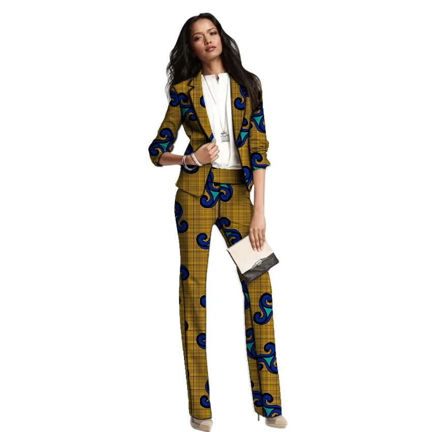 Новое поступление модные африканские принты женские блейзеры с брюками комплект одежды дамские брючные костюмы на заказ костюмы Дашики для дам