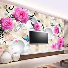 Custom 3D Photo Wallpaper Romantic Pink Rose Flower Soft Bag Living Room Sofa TV Background Home Decor Wall Painting Large Mural