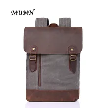 Canvas Backpack with Leather Horsehide Cowhide Accessories Coffee Brown Blue Pink Color Waterproof Tarpaulin Backpack86659 MUMN