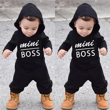 Зимняя коллекция года, детская одежда стильный наряд с капюшоном и надписью для маленьких мальчиков и девочек Комбинезон, комплект для малышей, QC3