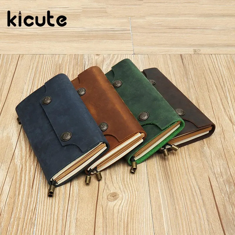 

Kicute 1pcs Genuine Leather Notebook Travelers Journal Agenda Handmade Planner Notebooks Vintage Diary Sketchbook Supplies