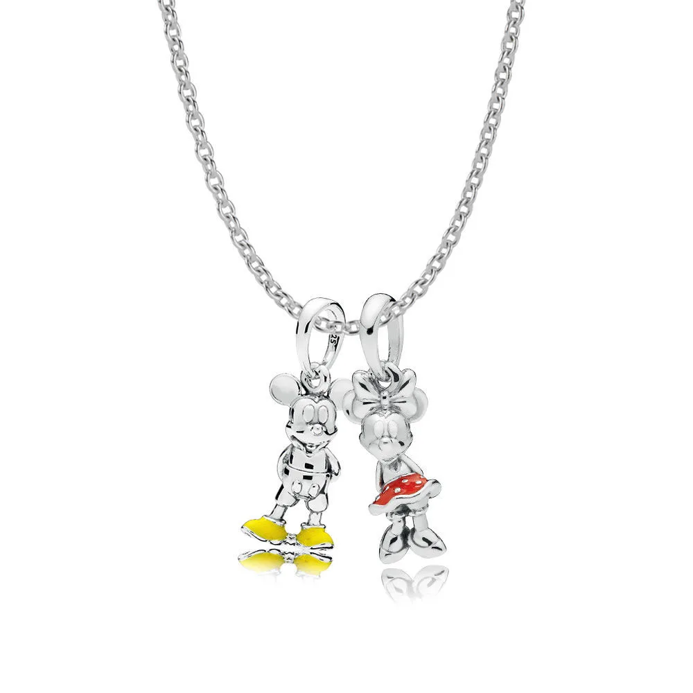 

Authentic 925 Sterling Silver Mickey & Minnie Necklace Pendant Set Fit Original Pandora Necklaces Charm Bead DIY Jewelry