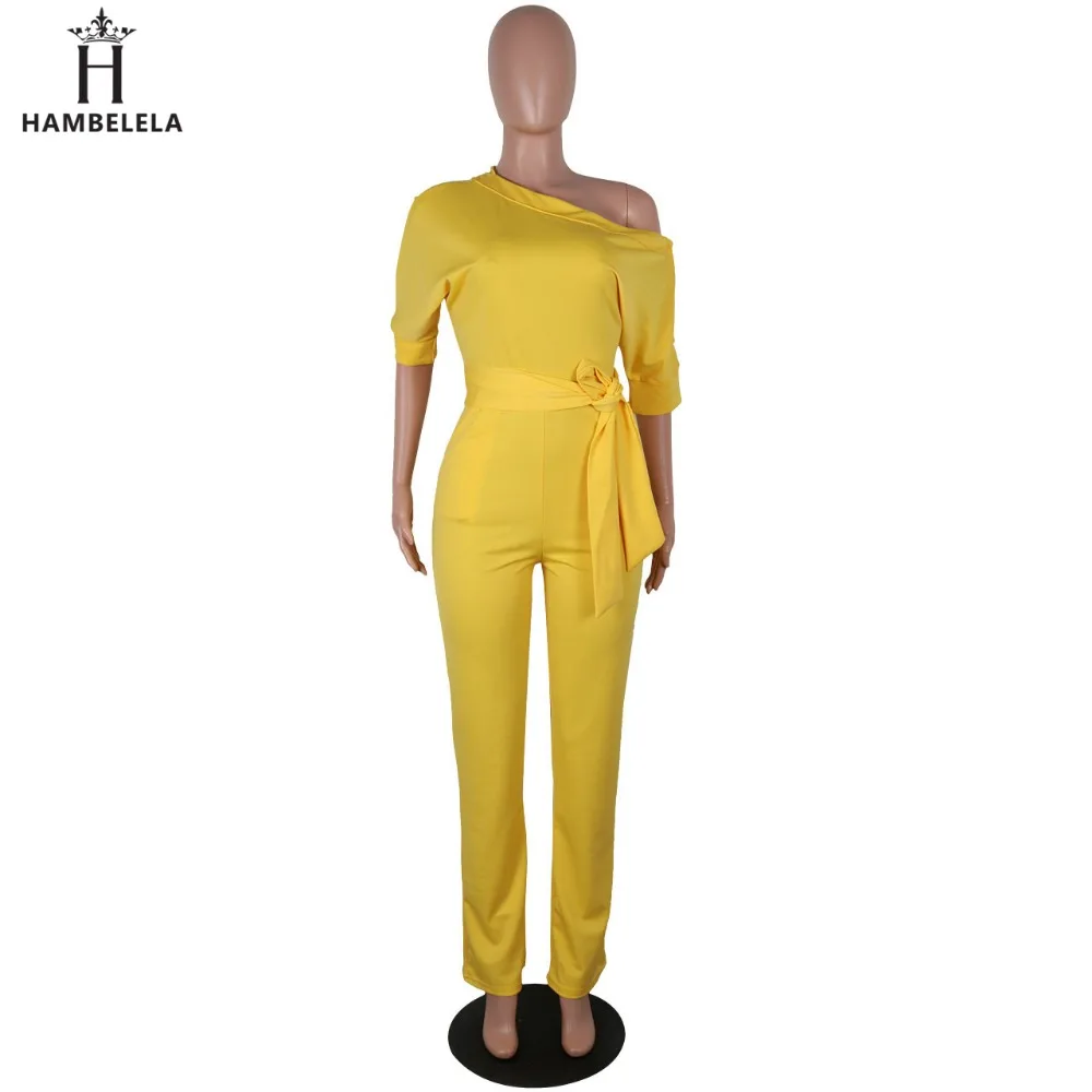 Hambelela 2017 High Quality Autumn Casual Jumpsuit One Shoulder Slash Neck Button Romper Full Length Jumpsuit Wide Legs Jumpsuit (12)