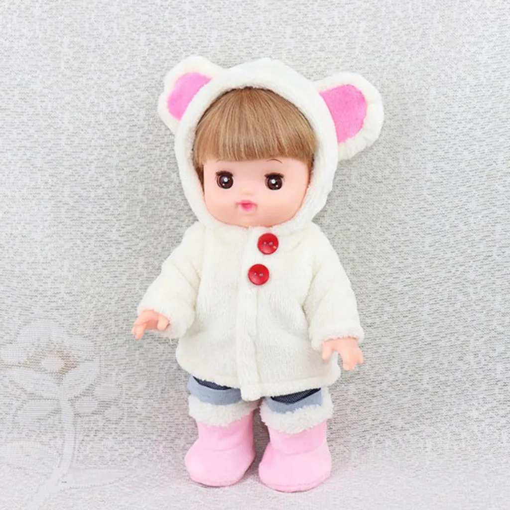 Handmade White Plush Hooded Coat with Short Pants for 25cm Mellchan Baby Reborn Doll