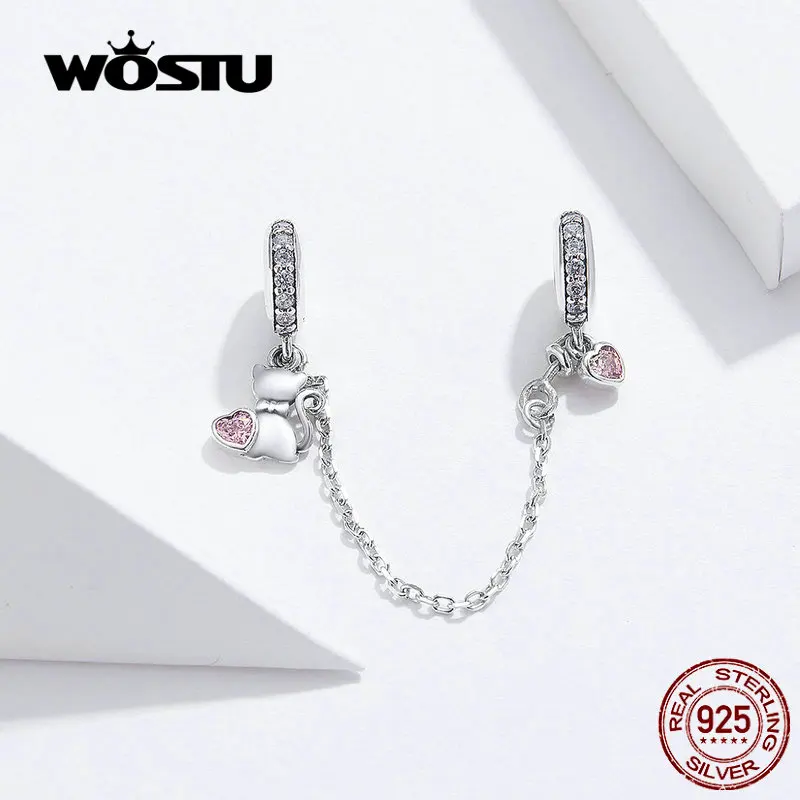 WOSTU S925 Розовый Прекрасный Kitty,, модные настоящие серебряные подвески бусины, подходят к оригинальному браслету, ювелирные изделия CQC1233