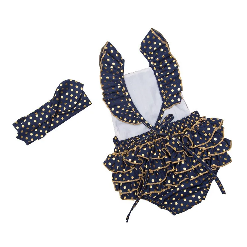 Infant Gold Polka Dot Ruffle Rompers (5)