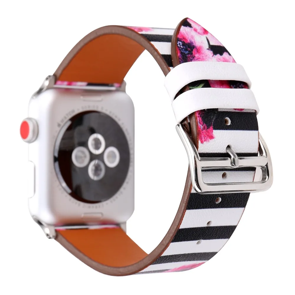

CRESTED Leather Strap For Apple watch band 42mm 38mm iwatch series 3 2 1 Floral pattern Design Bracelet Wrist belt watchband