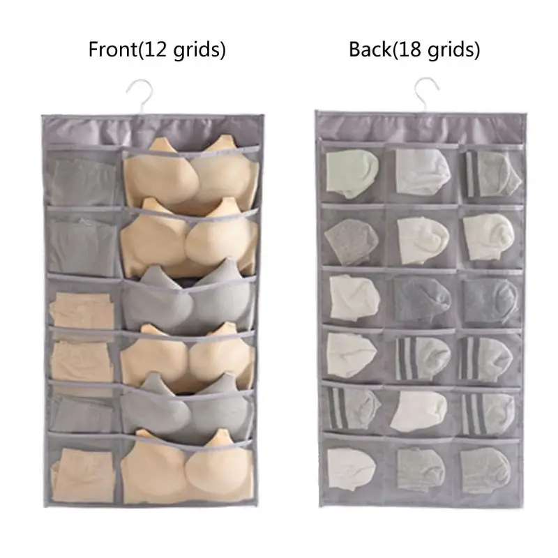 

30 Pockets Multifunctional Double Side Hanging Bag Bra Stocking Clothes Organizer Sundries Holder Save Space Drop Ship N20