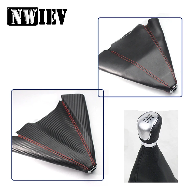 

NWIEV Car Styling For Audi B5 A6 C5 C6 A5 Q5 Q7 Hyundai 2017 Ix35 Creta BMW X5 Carbon fiber leather Gear Lever dust-proof Cover