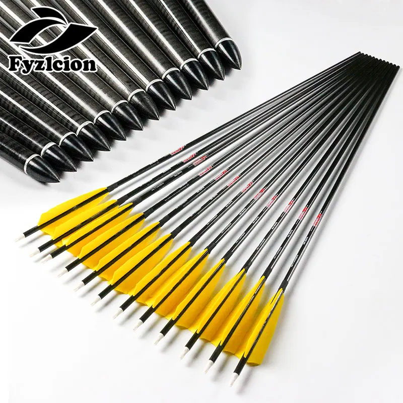 

Compound/Recurve Bow Archery 12PCS Spine300-600 Pure Carbon Arrows W/ 5'' Turkey Feathers Complete for Hunting Crossbow