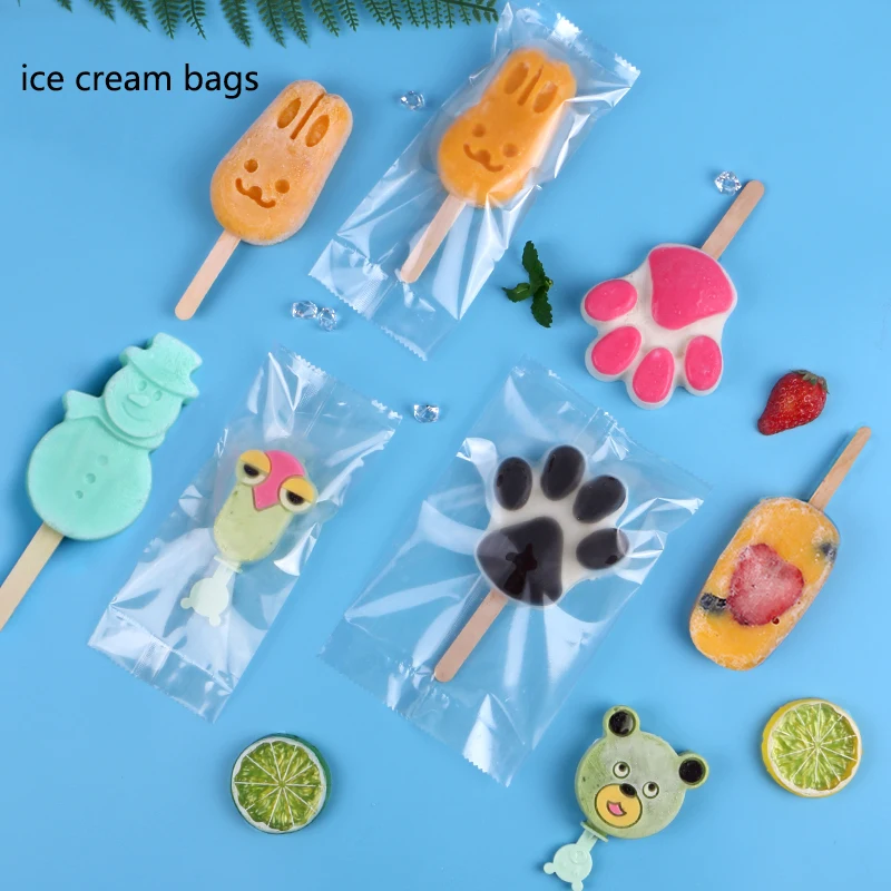 100 шт./лот, пластиковые пакеты для мороженого на палочке, прозрачные пакеты для мороженого на палочке, деревянные палочки, ледяной поп-холодильник, замороженное хранилище для мороженого, сумки