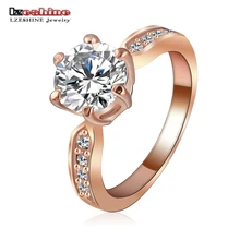 LZESHINE Wedding Jewelry Ring Rose Gold Silver Color Round AAA Zircon Women Finger Ring Wholesale anel